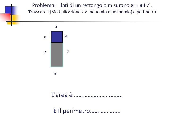 Problema: I lati di un rettangolo misurano a e a+7. Trova area (Moltiplicazione tra