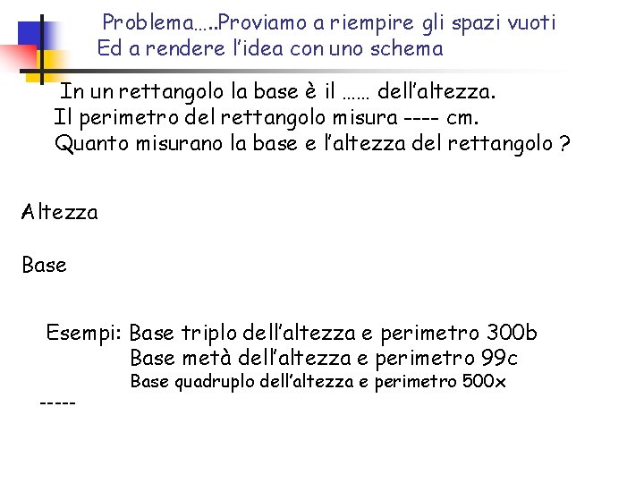 Problema…. . Proviamo a riempire gli spazi vuoti Ed a rendere l’idea con uno