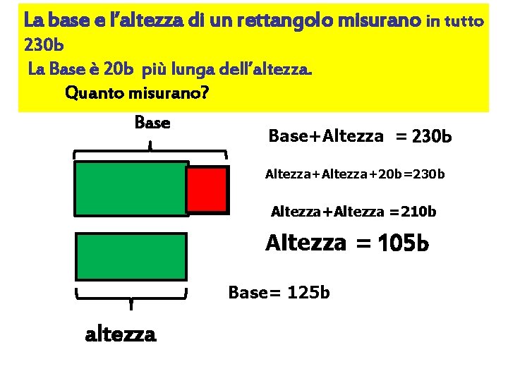 La base e l’altezza di un rettangolo misurano in tutto 230 b La Base