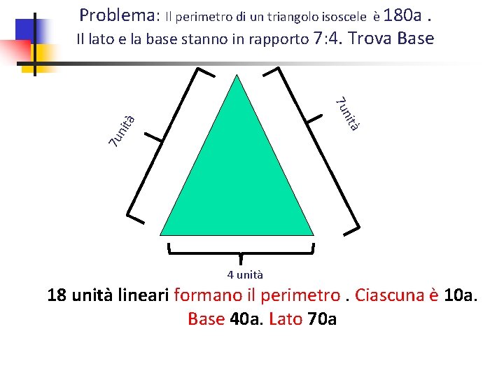 Problema: Il perimetro di un triangolo isoscele è 180 a. Il lato e la