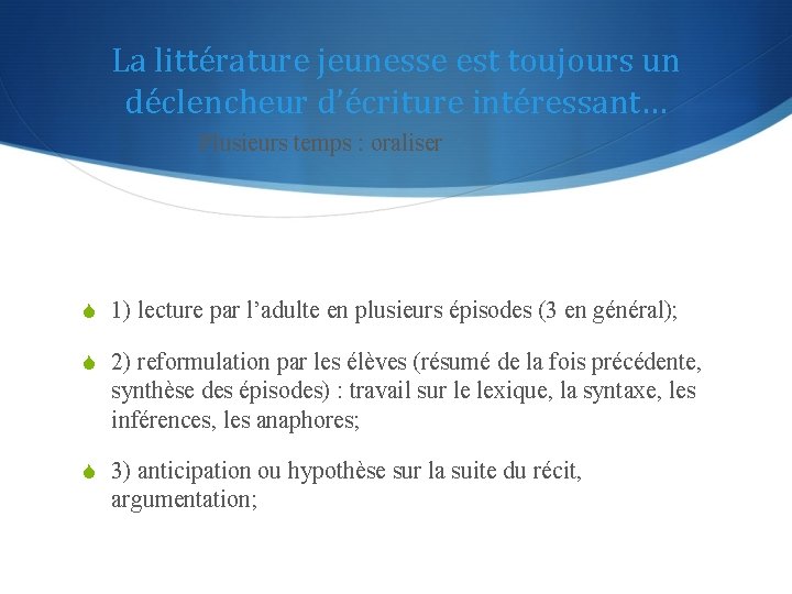 La littérature jeunesse est toujours un déclencheur d’écriture intéressant… Plusieurs temps : oraliser S