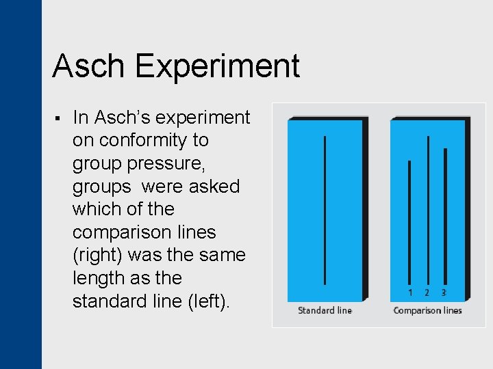 Asch Experiment § In Asch’s experiment on conformity to group pressure, groups were asked