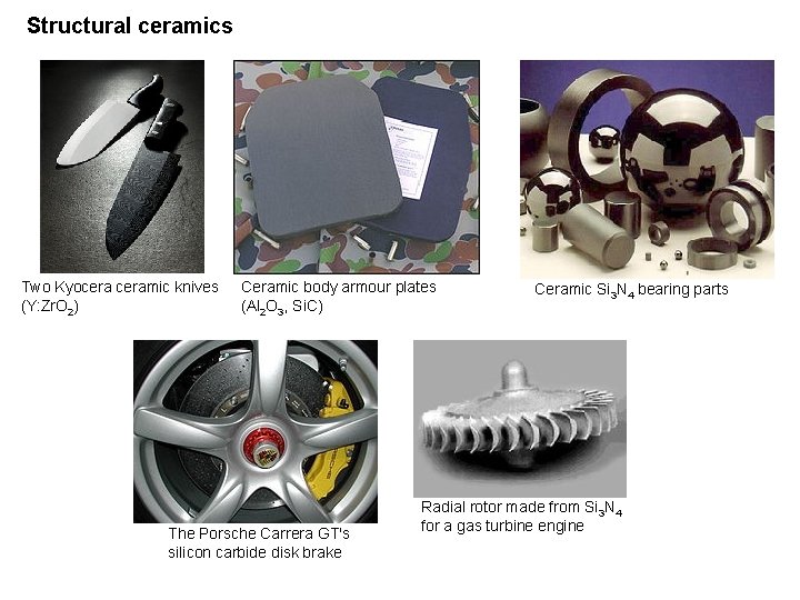 Structural ceramics Two Kyoceramic knives (Y: Zr. O 2) Ceramic body armour plates (Al