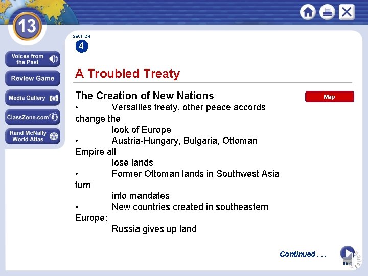 SECTION 4 A Troubled Treaty The Creation of New Nations Map • Versailles treaty,