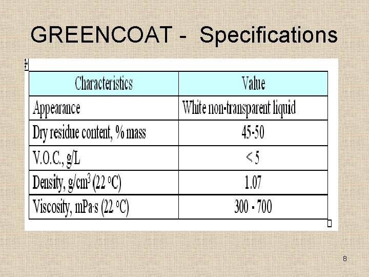 GREENCOAT - Specifications 8 