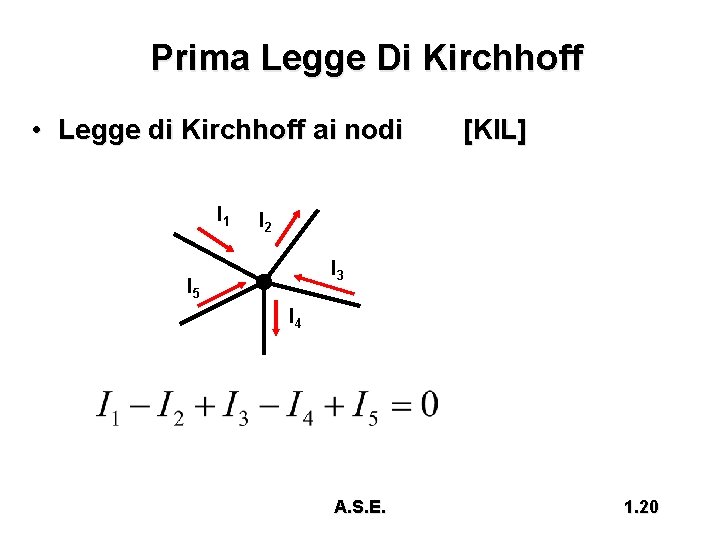 Prima Legge Di Kirchhoff • Legge di Kirchhoff ai nodi I 1 [KIL] I