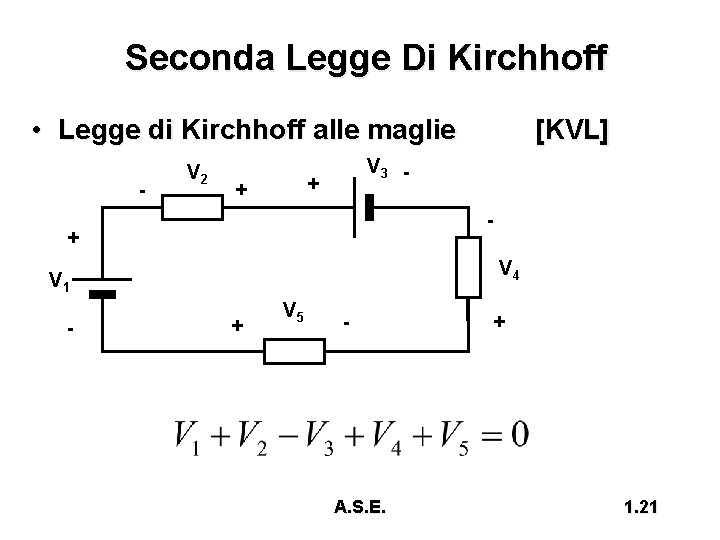 Seconda Legge Di Kirchhoff • Legge di Kirchhoff alle maglie - V 2 V