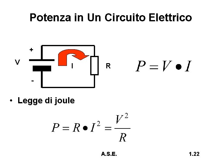 Potenza in Un Circuito Elettrico + V I R - • Legge di joule