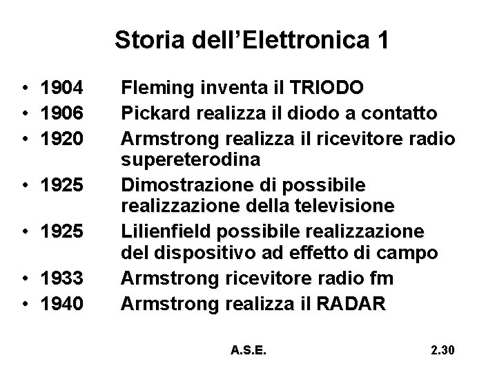 Storia dell’Elettronica 1 • 1904 • 1906 • 1920 • 1925 • 1933 •