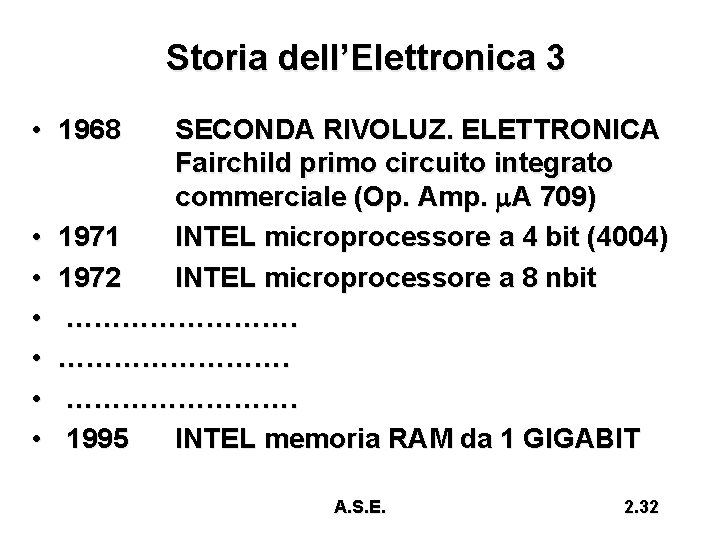 Storia dell’Elettronica 3 • 1968 • • • SECONDA RIVOLUZ. ELETTRONICA Fairchild primo circuito