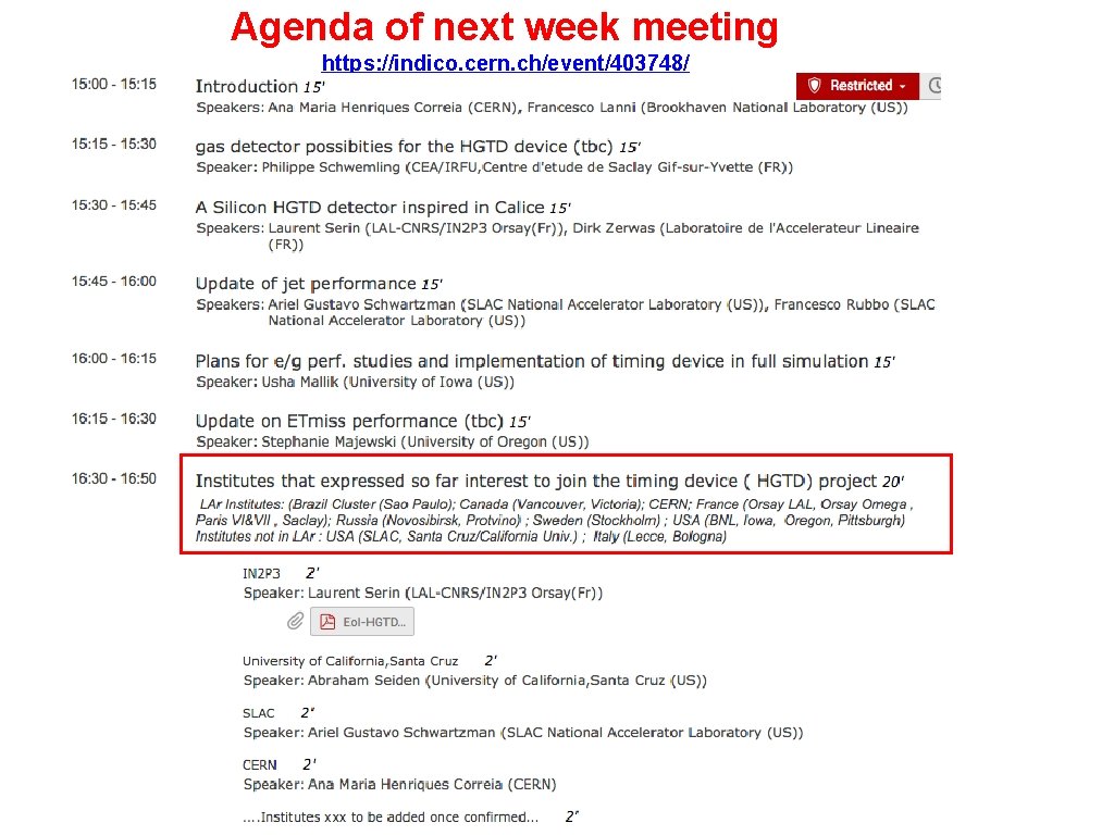 Agenda of next week meeting https: //indico. cern. ch/event/403748/ 