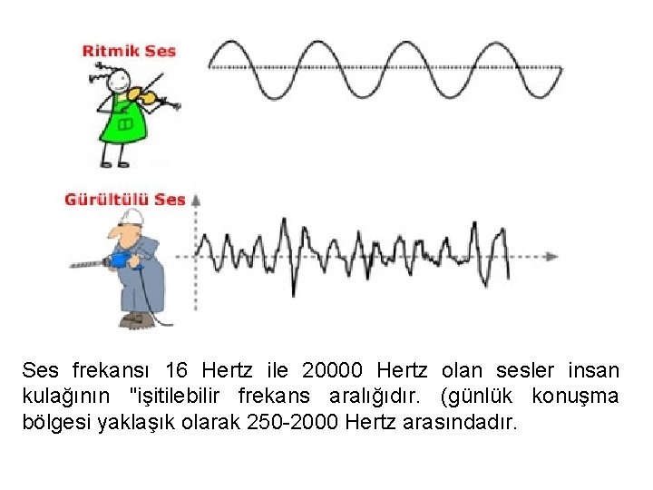 Ses frekansı 16 Hertz ile 20000 Hertz olan sesler insan kulağının "işitilebilir frekans aralığıdır.