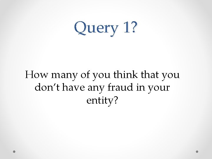 Query 1? How many of you think that you don’t have any fraud in