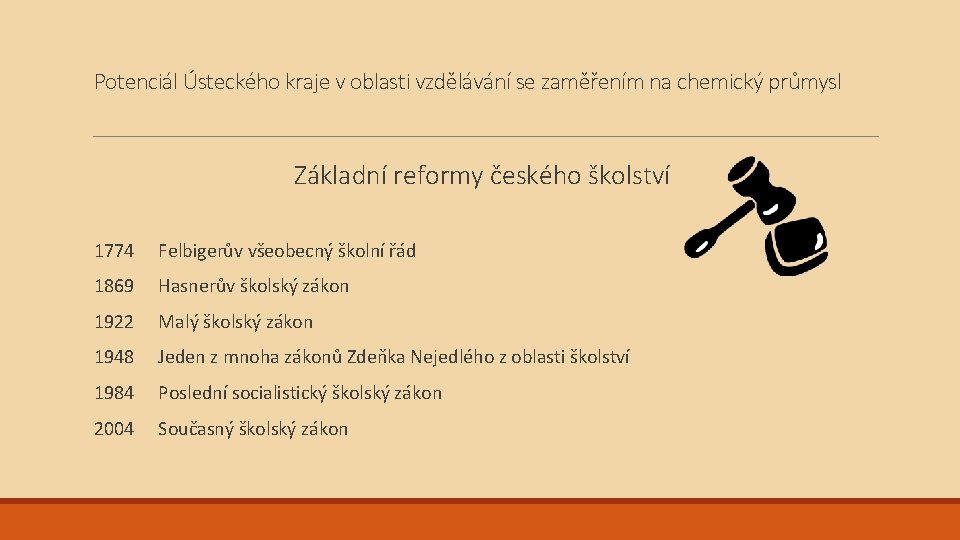 Potenciál Ústeckého kraje v oblasti vzdělávání se zaměřením na chemický průmysl Základní reformy českého