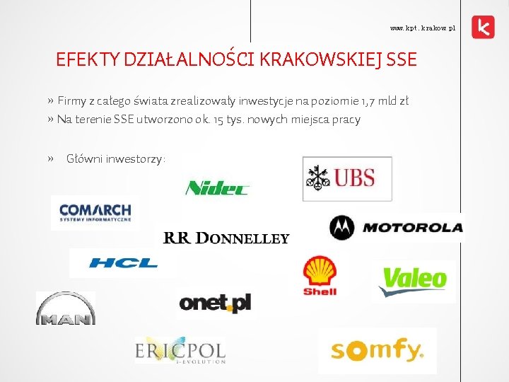 www. kpt. krakow. pl EFEKTY DZIAŁALNOŚCI KRAKOWSKIEJ SSE » Firmy z całego świata zrealizowały