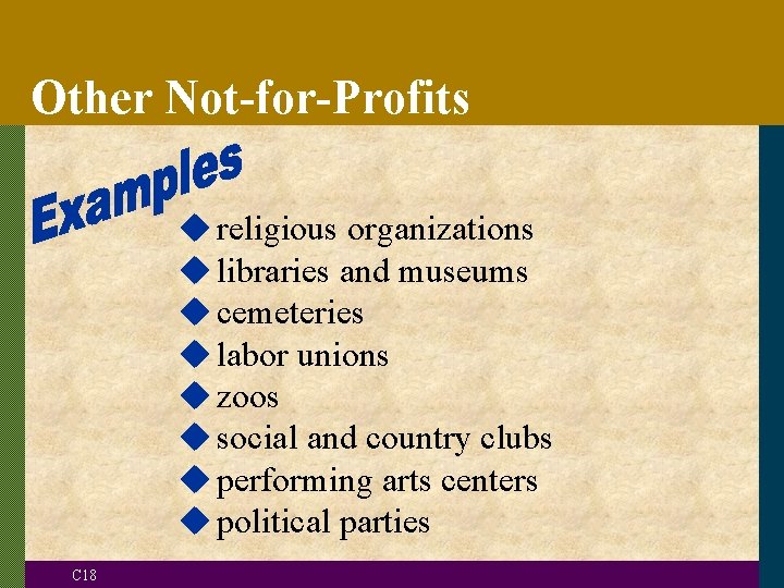 Other Not-for-Profits u religious organizations u libraries and museums u cemeteries u labor unions