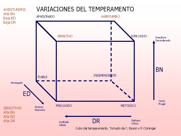 AVENTURERO: Alta BN Baja ED Baja DR VARIACIONES DEL TEMPERAMENTO APASIONADO AVENTURERO SENSITIVO EXPLOSIVO