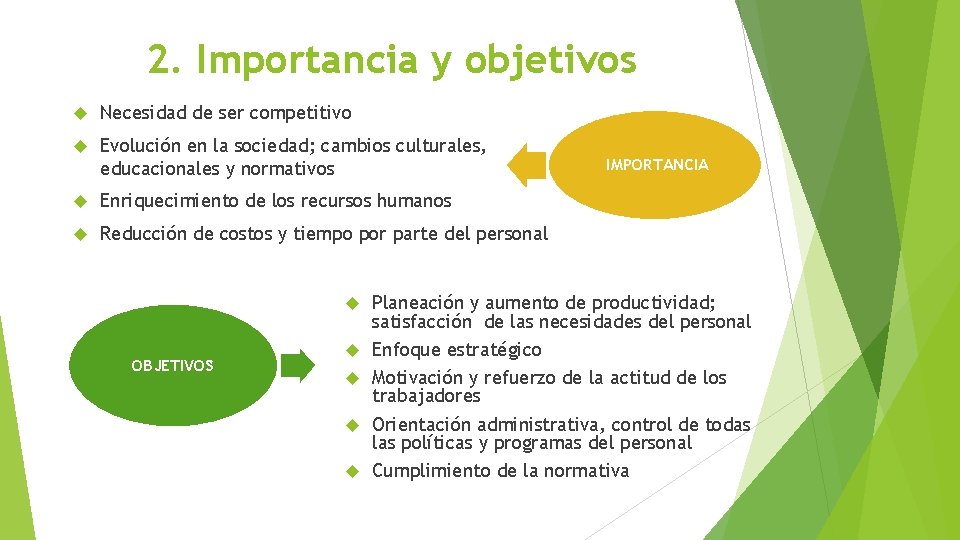 2. Importancia y objetivos Necesidad de ser competitivo Evolución en la sociedad; cambios culturales,