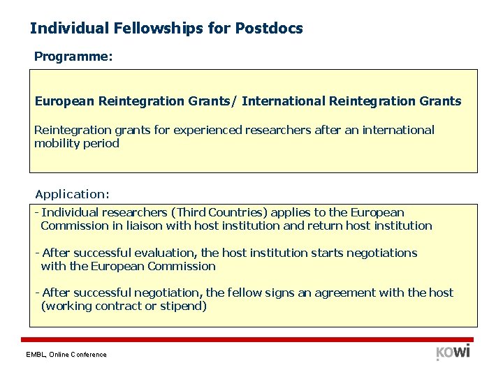 Individual Fellowships for Postdocs Programme: European Reintegration Grants/ International Reintegration Grants Reintegration grants for
