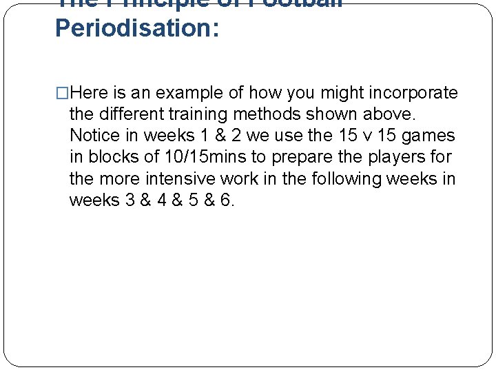 The Principle of Football Periodisation: �Here is an example of how you might incorporate