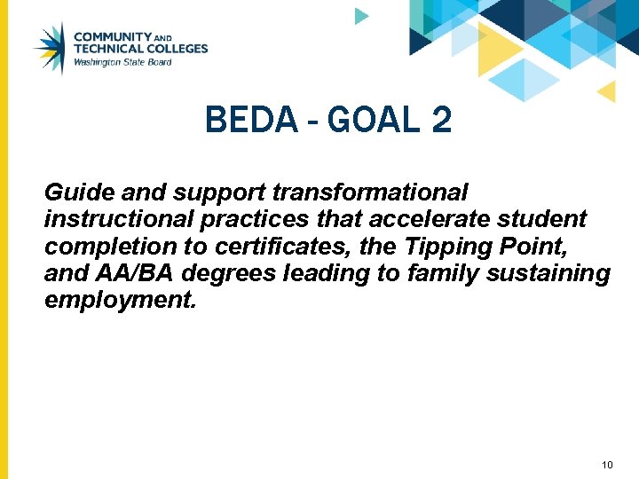 BEDA - GOAL 2 Guide and support transformational instructional practices that accelerate student completion