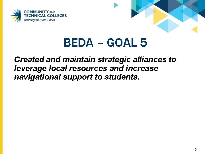 BEDA – GOAL 5 Created and maintain strategic alliances to leverage local resources and