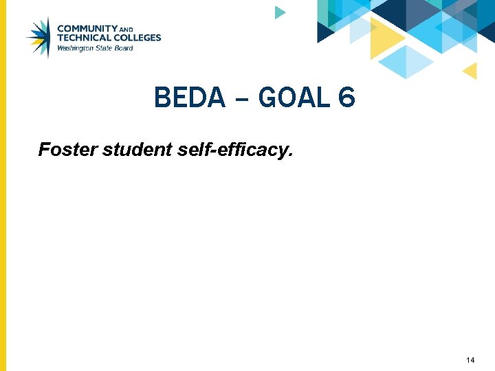 BEDA – GOAL 6 Foster student self-efficacy. 14 