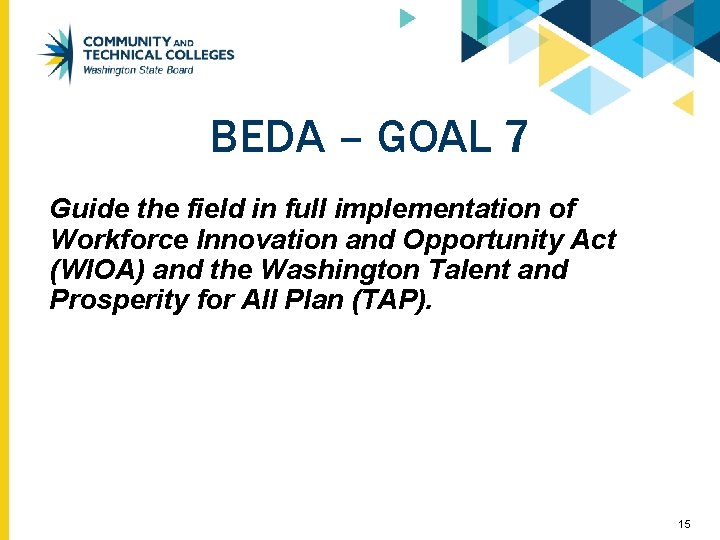 BEDA – GOAL 7 Guide the field in full implementation of Workforce Innovation and