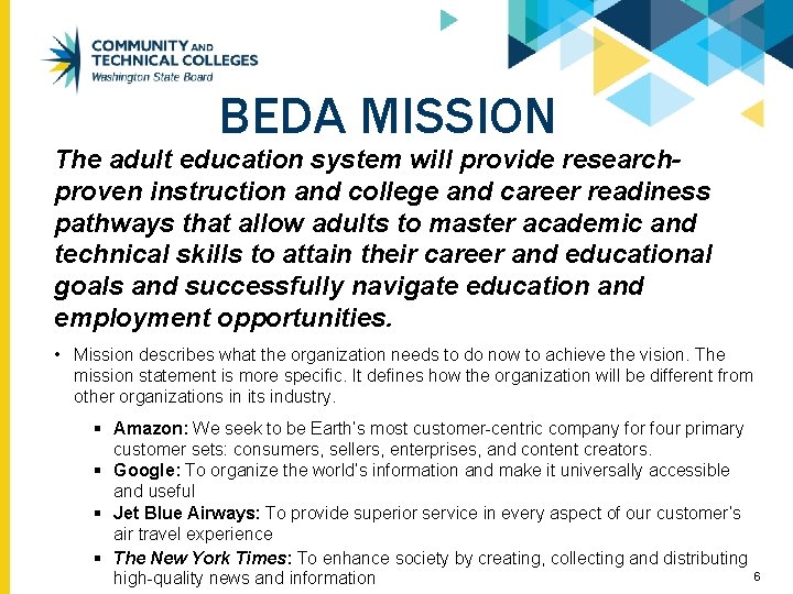 BEDA MISSION The adult education system will provide researchproven instruction and college and career