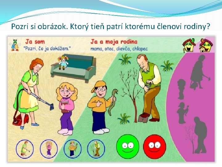 Pozri si obrázok. Ktorý tieň patrí ktorému členovi rodiny? 