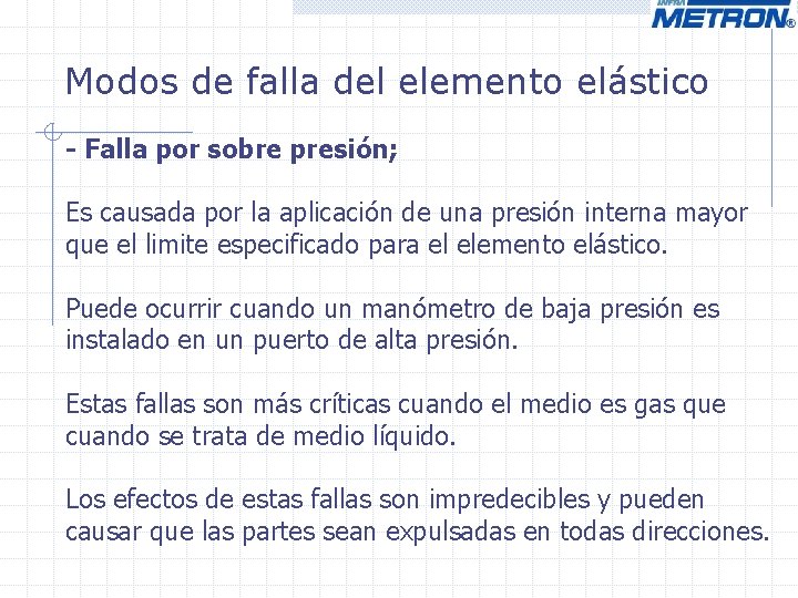Modos de falla del elemento elástico - Falla por sobre presión; Es causada por Modos de falla del elemento elástico - Falla por sobre presión; Es causada por