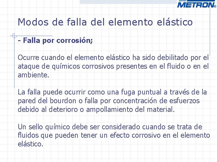 Modos de falla del elemento elástico - Falla por corrosión; Ocurre cuando el elemento Modos de falla del elemento elástico - Falla por corrosión; Ocurre cuando el elemento