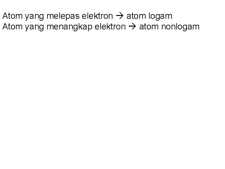 Atom yang melepas elektron atom logam Atom yang menangkap elektron atom nonlogam 