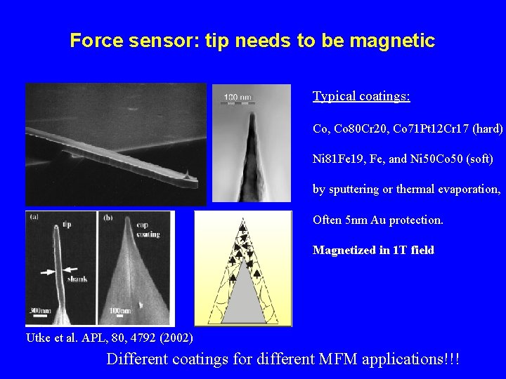 Force sensor: tip needs to be magnetic Typical coatings: Co, Co 80 Cr 20,