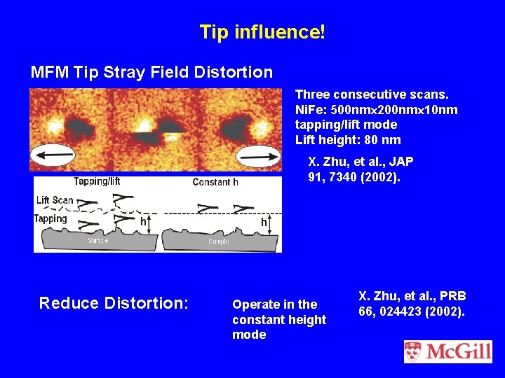 Tip influence! MFM Tip Stray Field Distortion Three consecutive scans. Ni. Fe: 500 nm