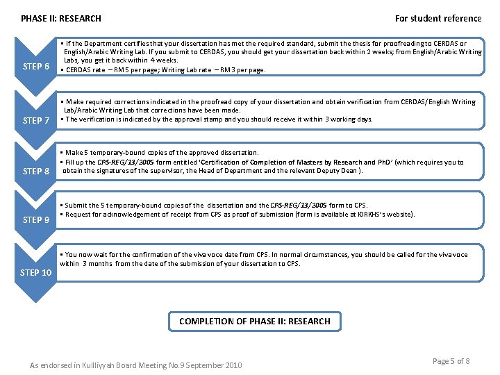 PHASE II: RESEARCH For student reference STEP 6 • If the Department certifies that