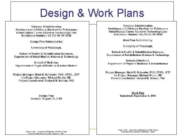 Design & Work Plans Design & Work Plans
