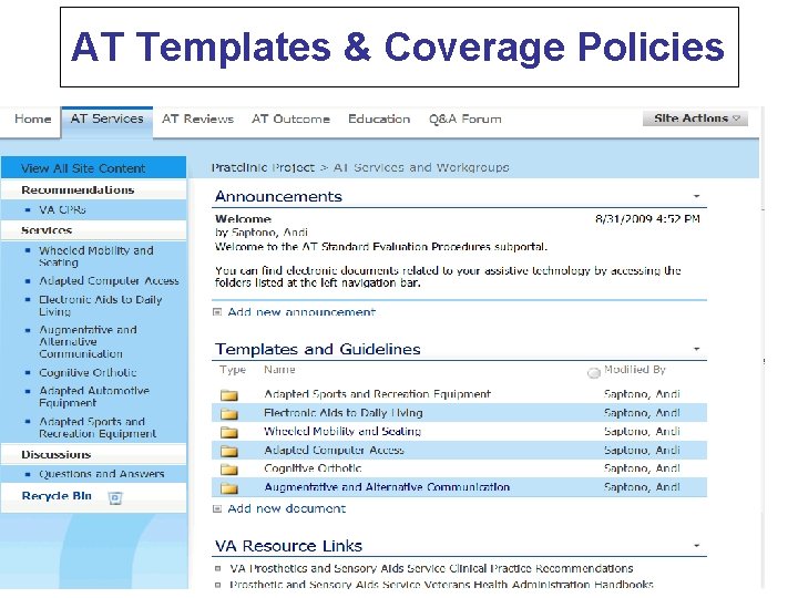 AT Templates & Coverage Policies AT Templates & Coverage Policies