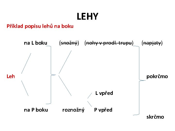 Příklad popisu lehů na boku na L boku LEHY (snožný) (nohy v prodl. trupu)