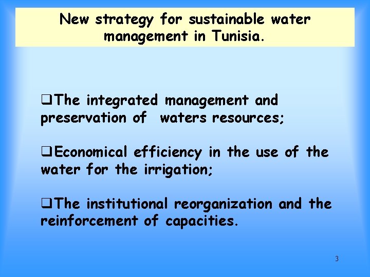 New strategy for sustainable water management in Tunisia. q. The integrated management and preservation