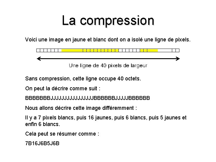 La compression Voici une image en jaune et blanc dont on a isolé une