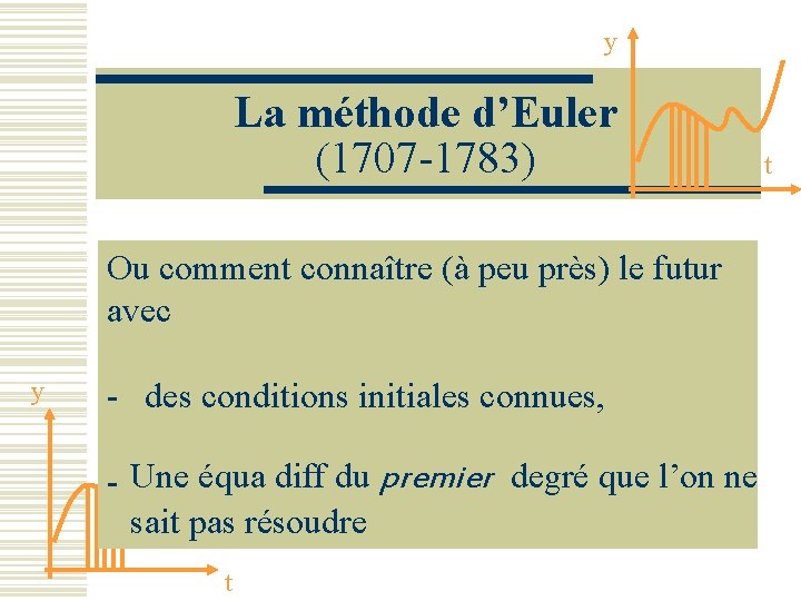 y La méthode d’Euler (1707 -1783) t Ou comment connaître (à peu près) le