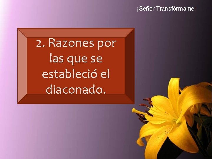 ¡Señor Transfórmame! 2. Razones por las que se estableció el diaconado. 