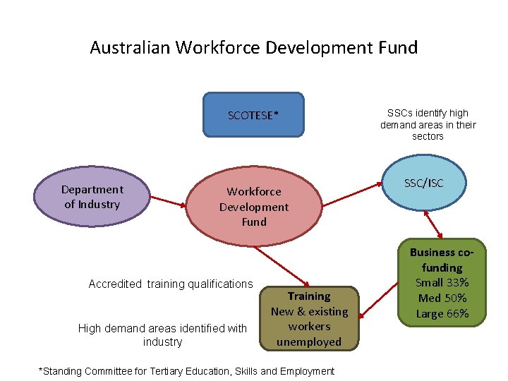 Australian Workforce Development Fund SCOTESE* Department of Industry Workforce Development Fund Accredited training qualifications