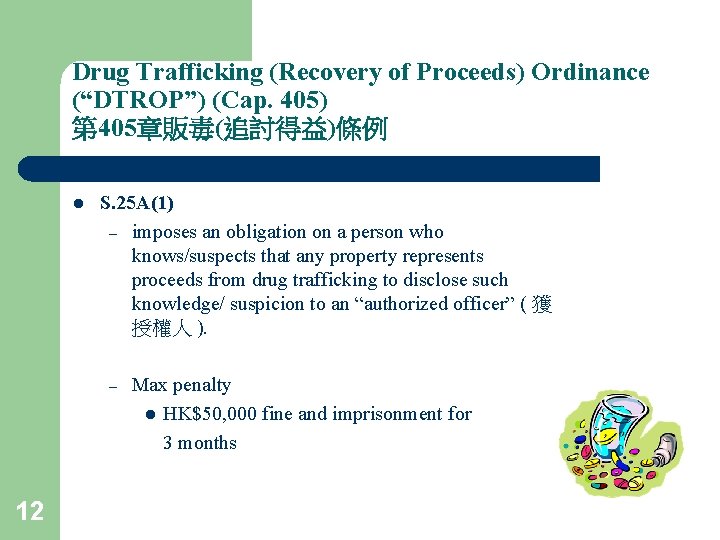 Drug Trafficking (Recovery of Proceeds) Ordinance (“DTROP”) (Cap. 405) 第 405章販毒(追討得益)條例 l S. 25