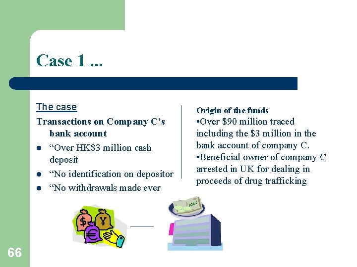 Case 1. . . The case Transactions on Company C’s bank account l “Over