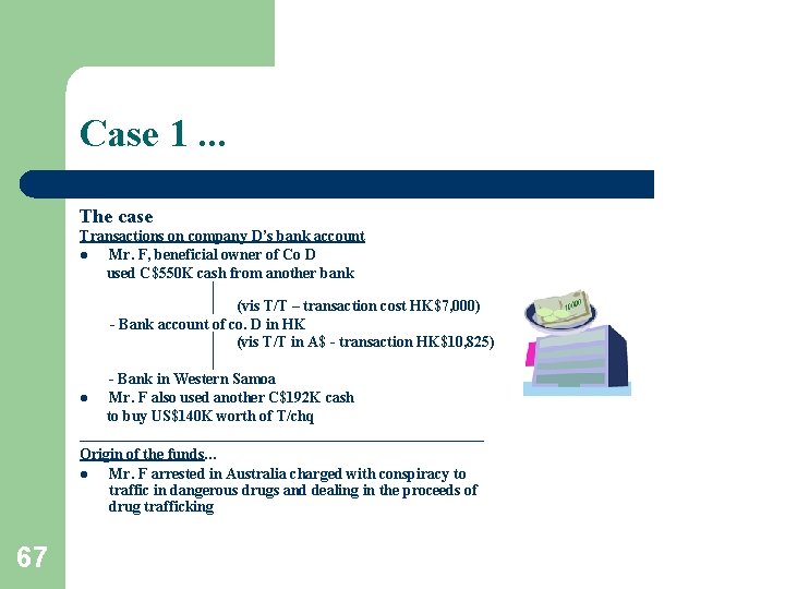 Case 1. . . The case Transactions on company D’s bank account l Mr.