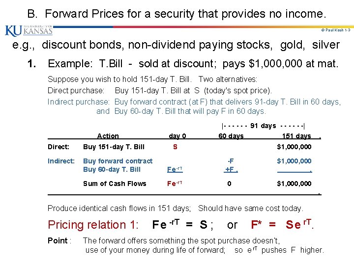 B. Forward Prices for a security that provides no income. © Paul Koch 1