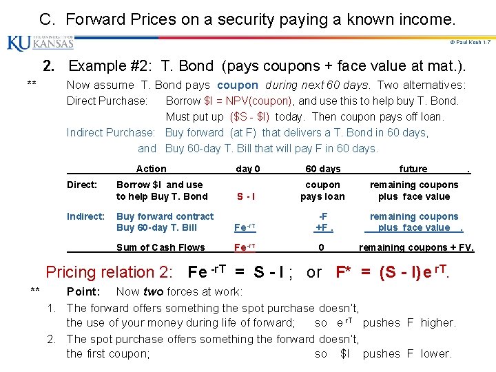 C. Forward Prices on a security paying a known income. © Paul Koch 1