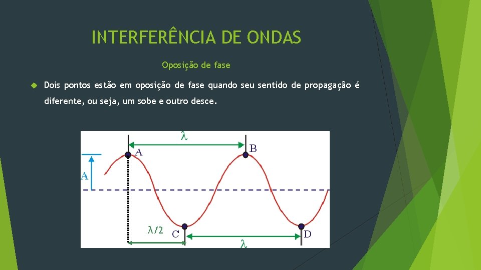 INTERFERÊNCIA DE ONDAS Oposição de fase Dois pontos estão em oposição de fase quando